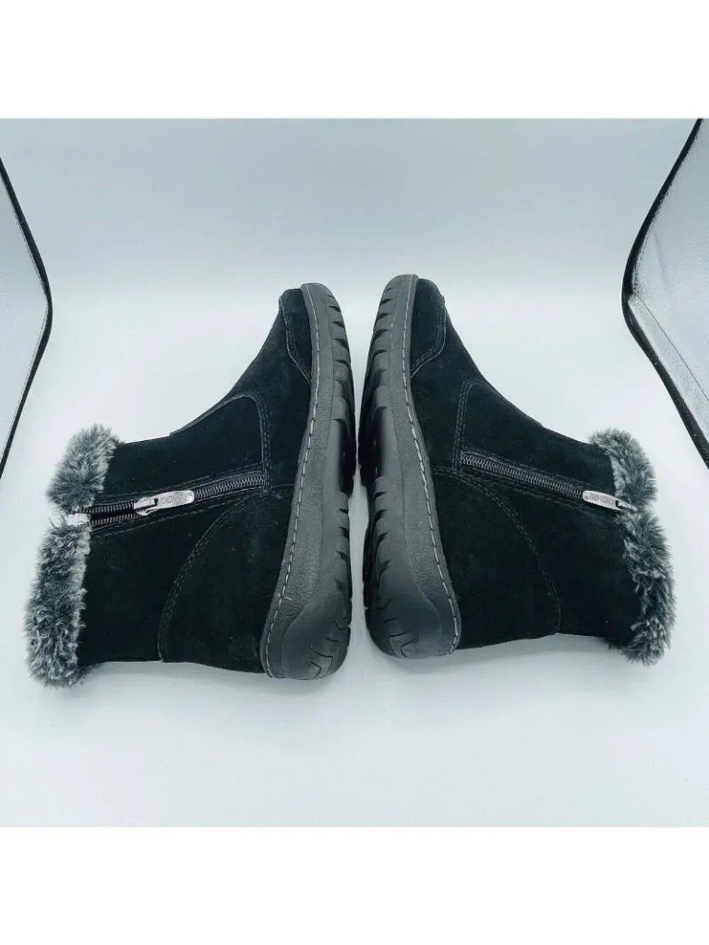 Khombu Shoes Womens Size 9 M Black iris Leather Faux Fur Boots Ankle Booties Zip